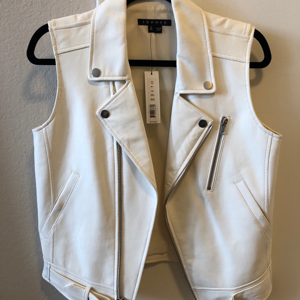 NWT Theory Ivory Lambskin Leather Vest Jacket XS